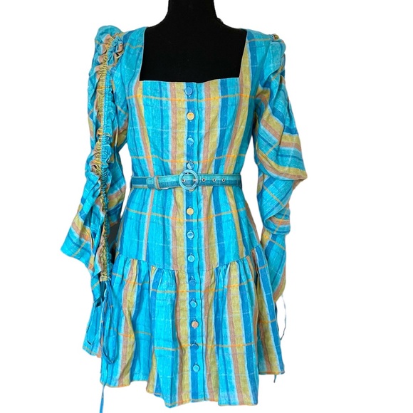 Nicholas Ruched Sleeve Button Down Dress in Plaid